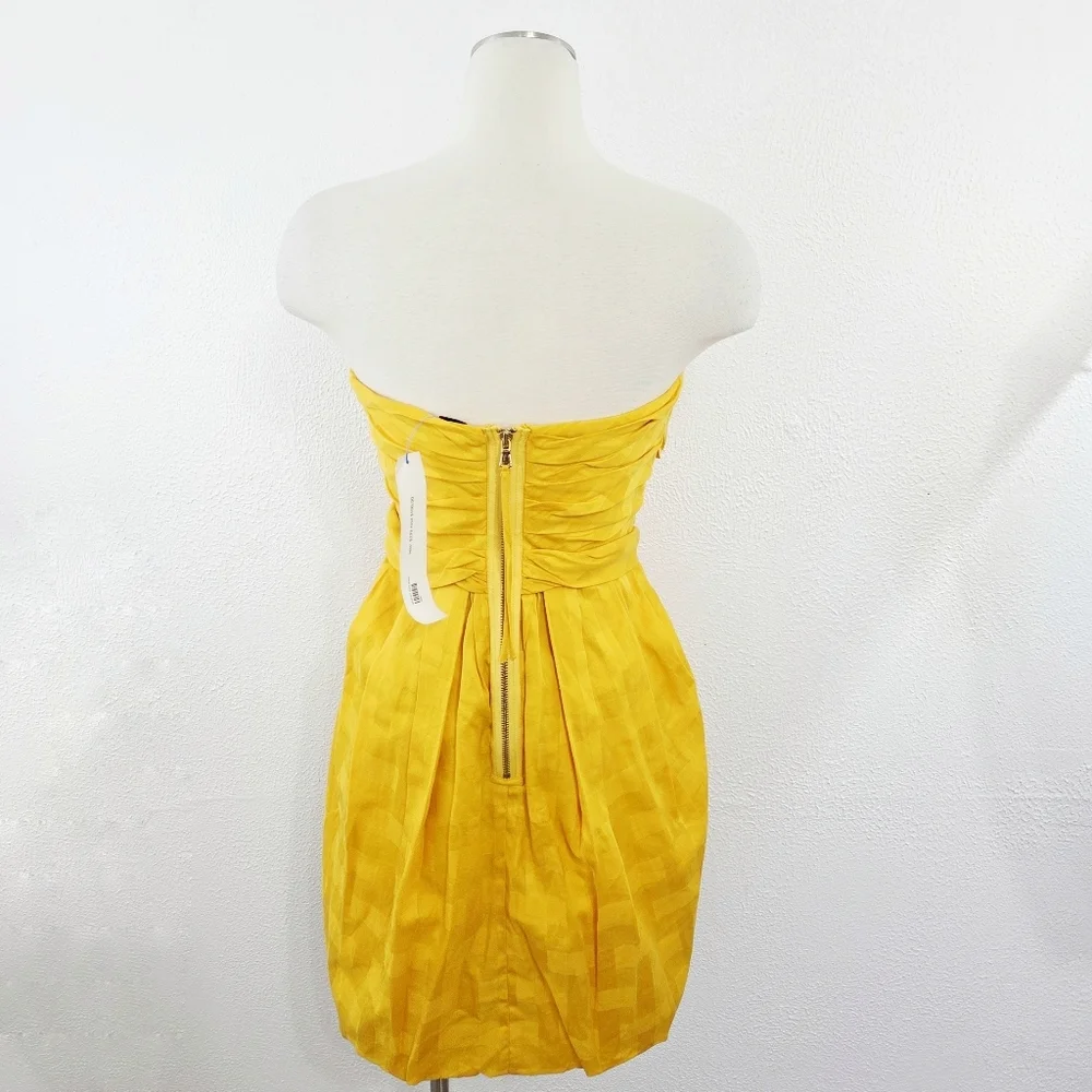 Marc Jacobs Y2K Yellow Strapless Mini Dress Bubble Hem Pleated Bow Size 8 New - Picture 2 of 8